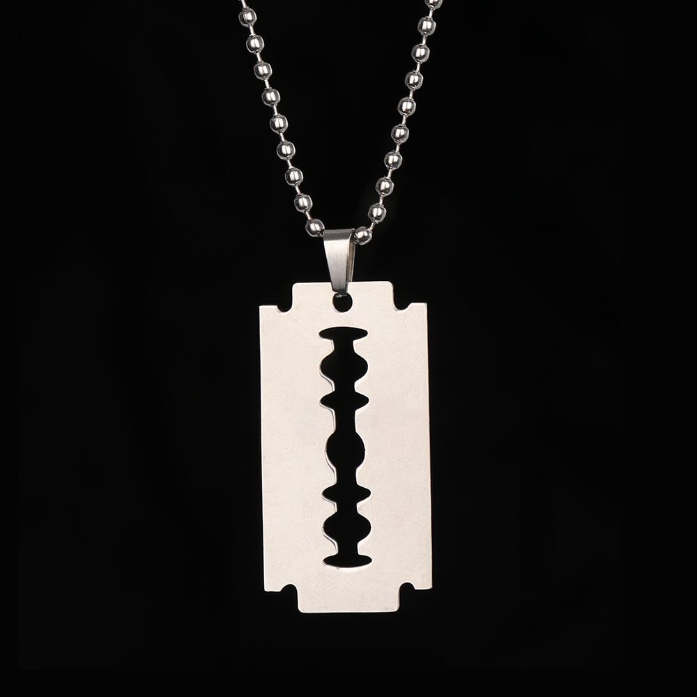 Street Punk Hip Hop Stainless Steel Razor Blade Shaped Dogtag Necklace Pendant