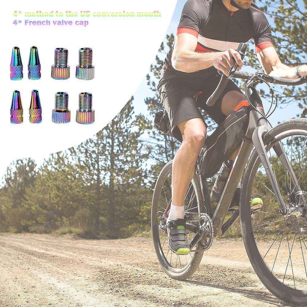 4x Holographic Presta to Schrader Bike Valve Adapters+ 4x Presta Valve Caps