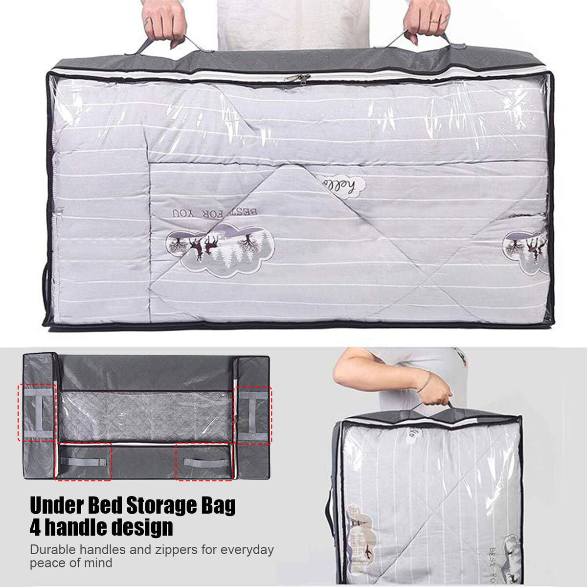 Under Bed Storage Organizer Reinforced Handle Clear Window for Clothing