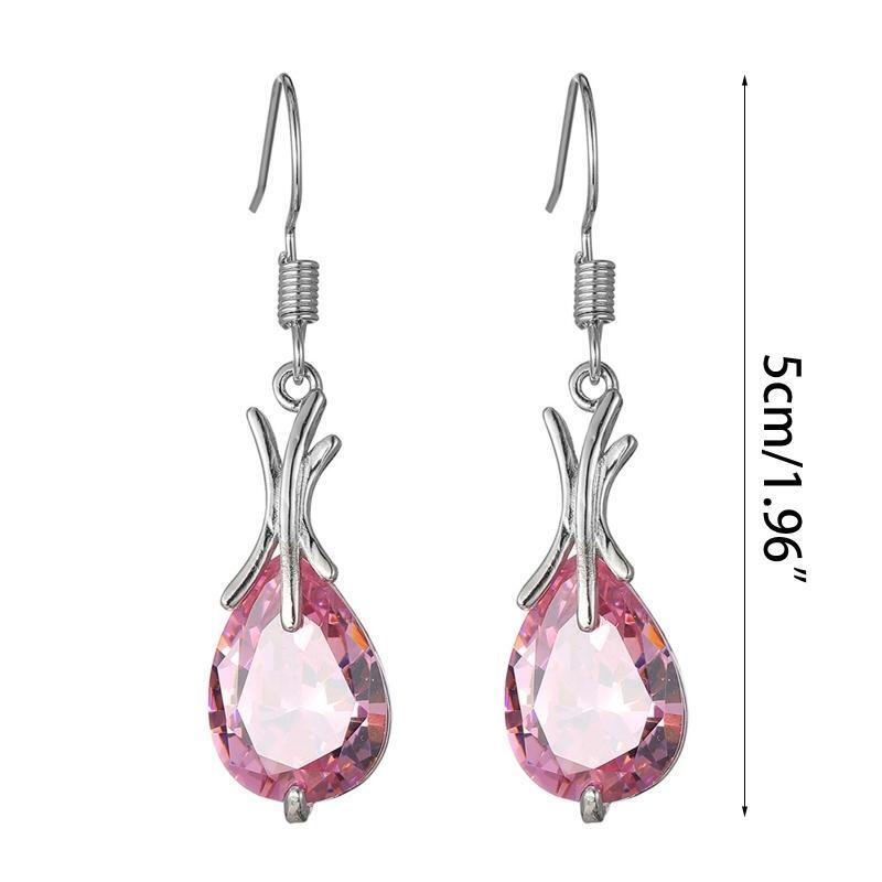 Sparkling Fish Hook Dangle Earring Pink Gem Pendant Earring Women Girl Jewelry