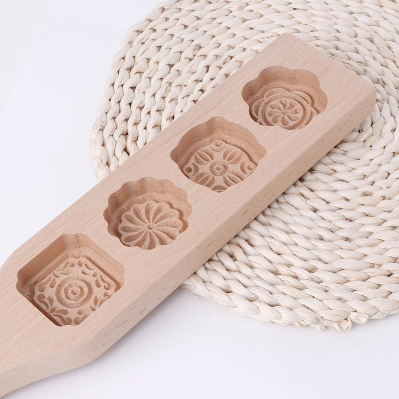 Wooden 4 Flower Muffin Mooncake Handmade Soap Mold Biscuit Chocolate Mould DIY