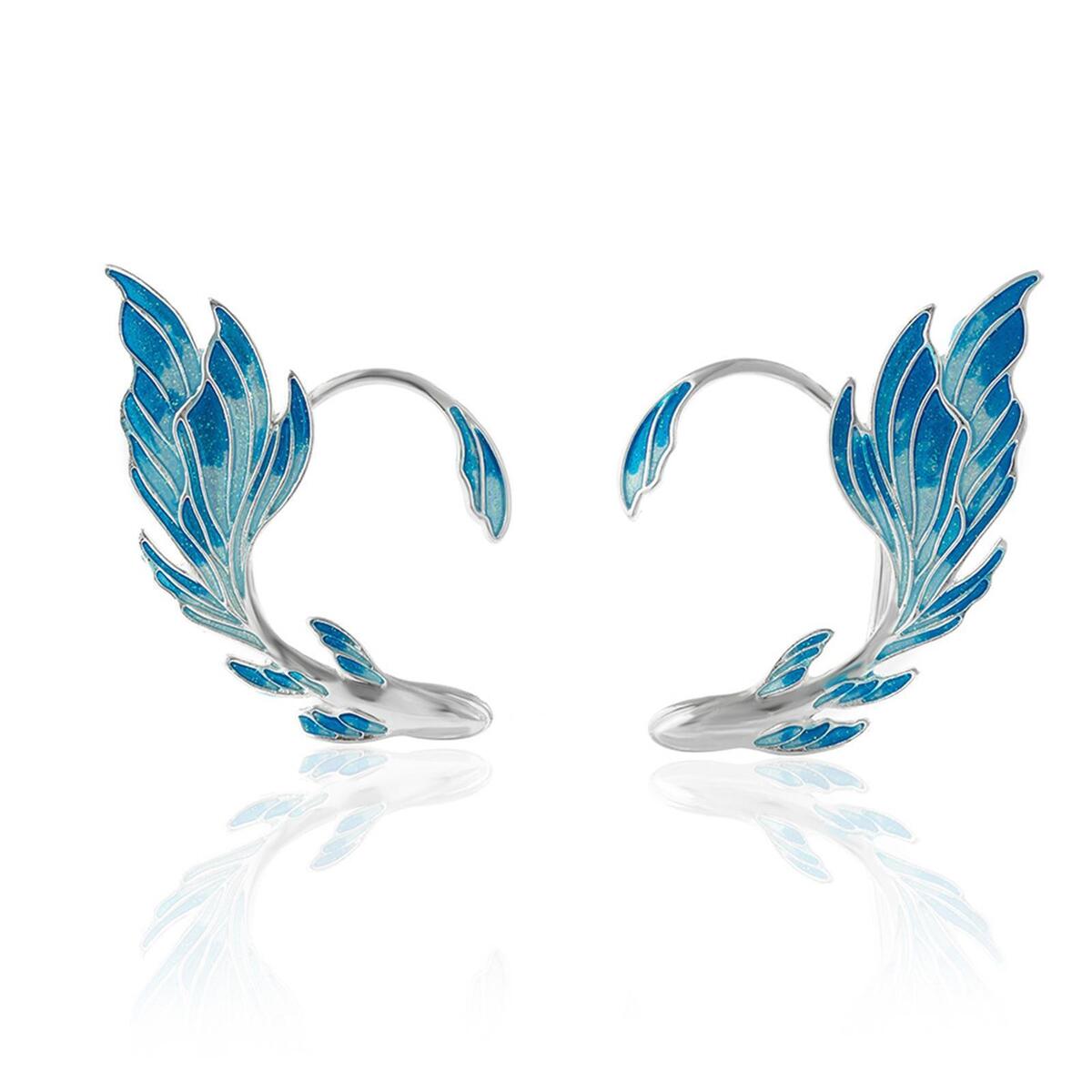 Blue Ear Cuff Wrap Clip Stud Earring, Climbers Crawler Jacket Earrings Jewelry
