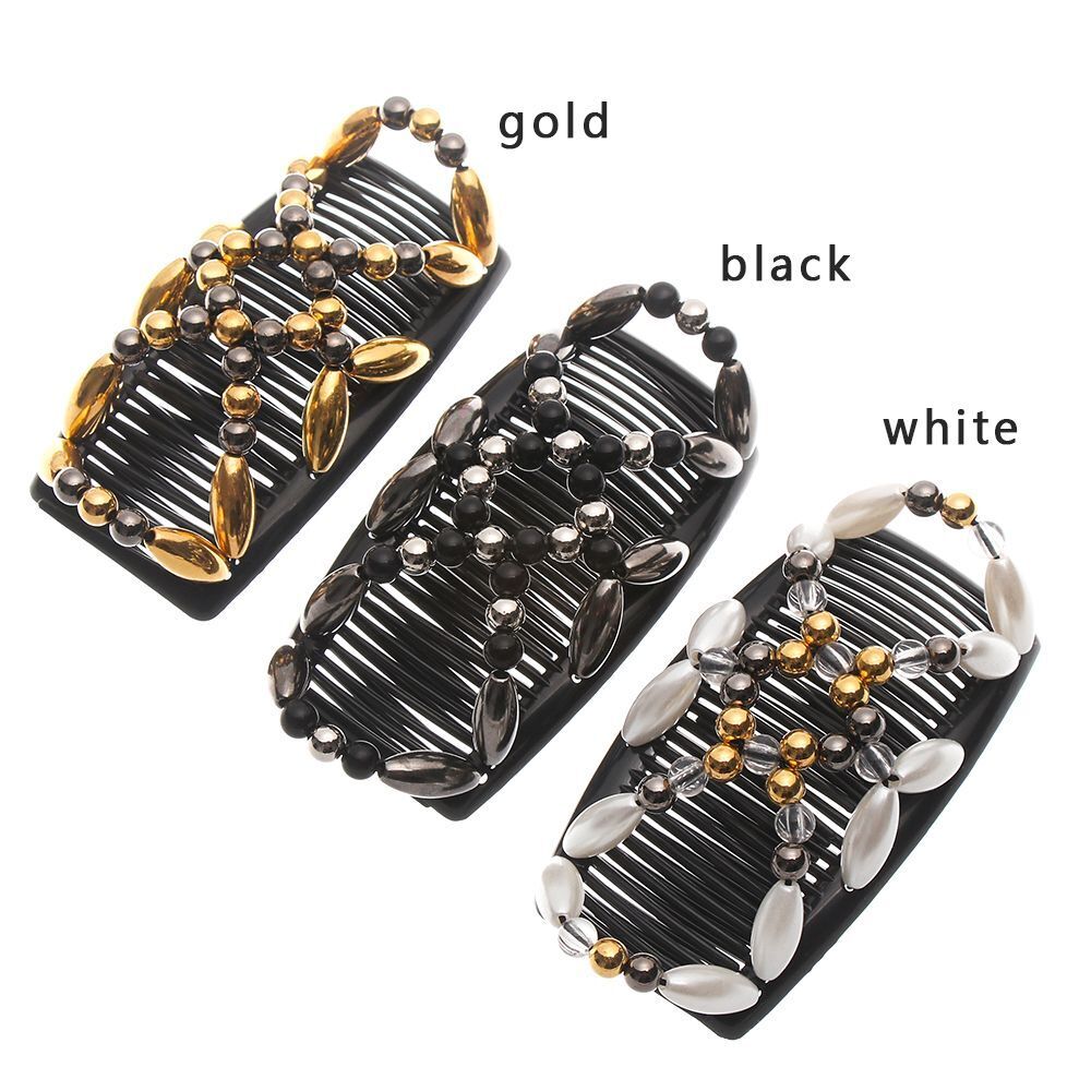 Tool Stretch Beaded Hair Clip Magic Hair Comb Double Comb Elastic Hairpin
