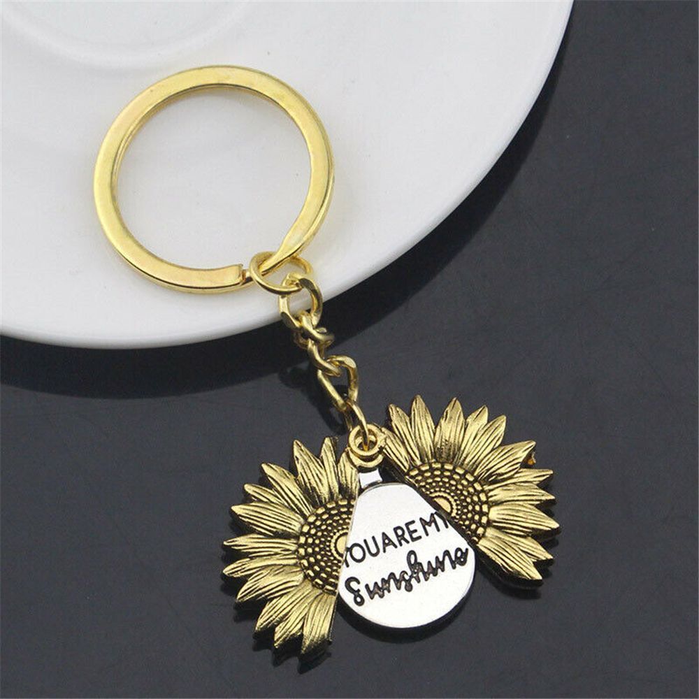 Open Locket Flower Car Keyring Sunflower Keychain Pendant You Are My Sunshine