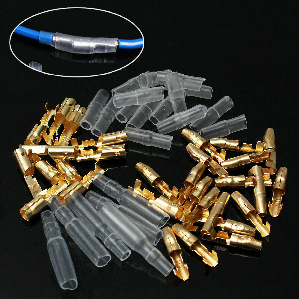 50Set 3.9mm Motorcycle Brass Bullet Connectors Male&Female Wire Terminals