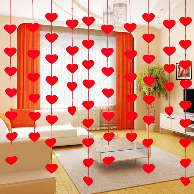 Red Heart Garland Non Woven Pendant Hanging Ornament Hang Curtain