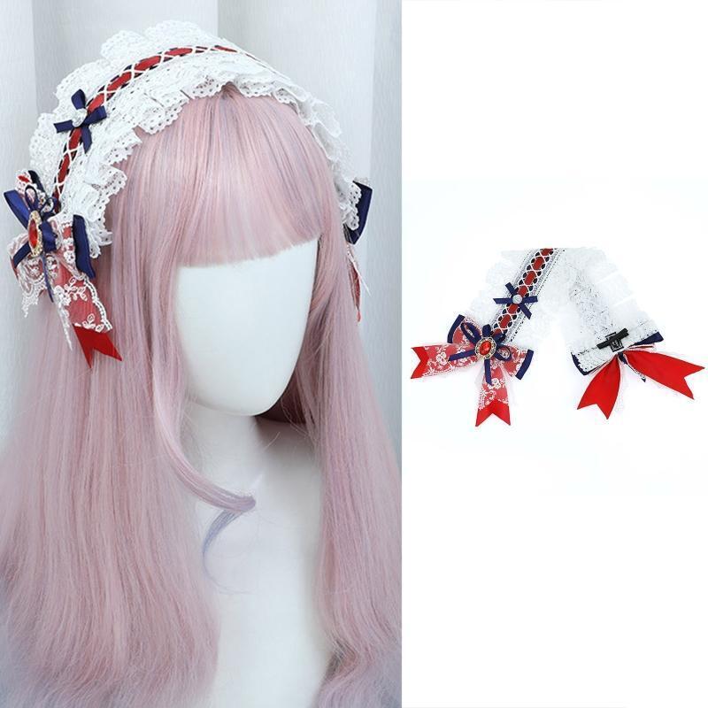 Sweet Hair Decors Girls Lolita Hairband with Bowknot Pleated Laces Hairhoop