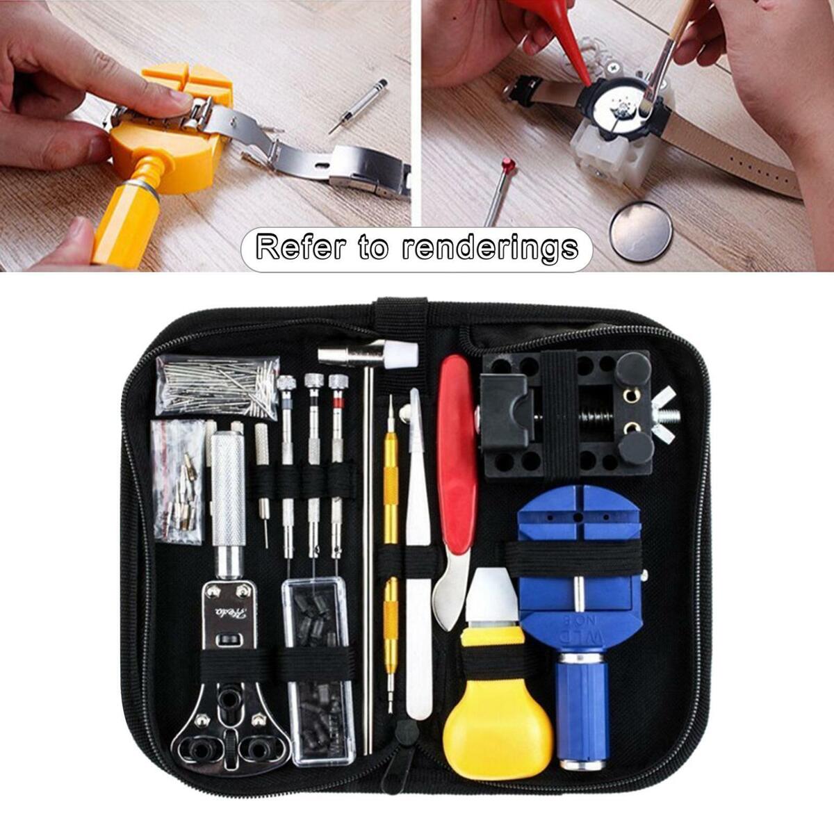 147Pcs Watch Repair Tool Kit with Carrying Bag Hammer Repairing Tools Set