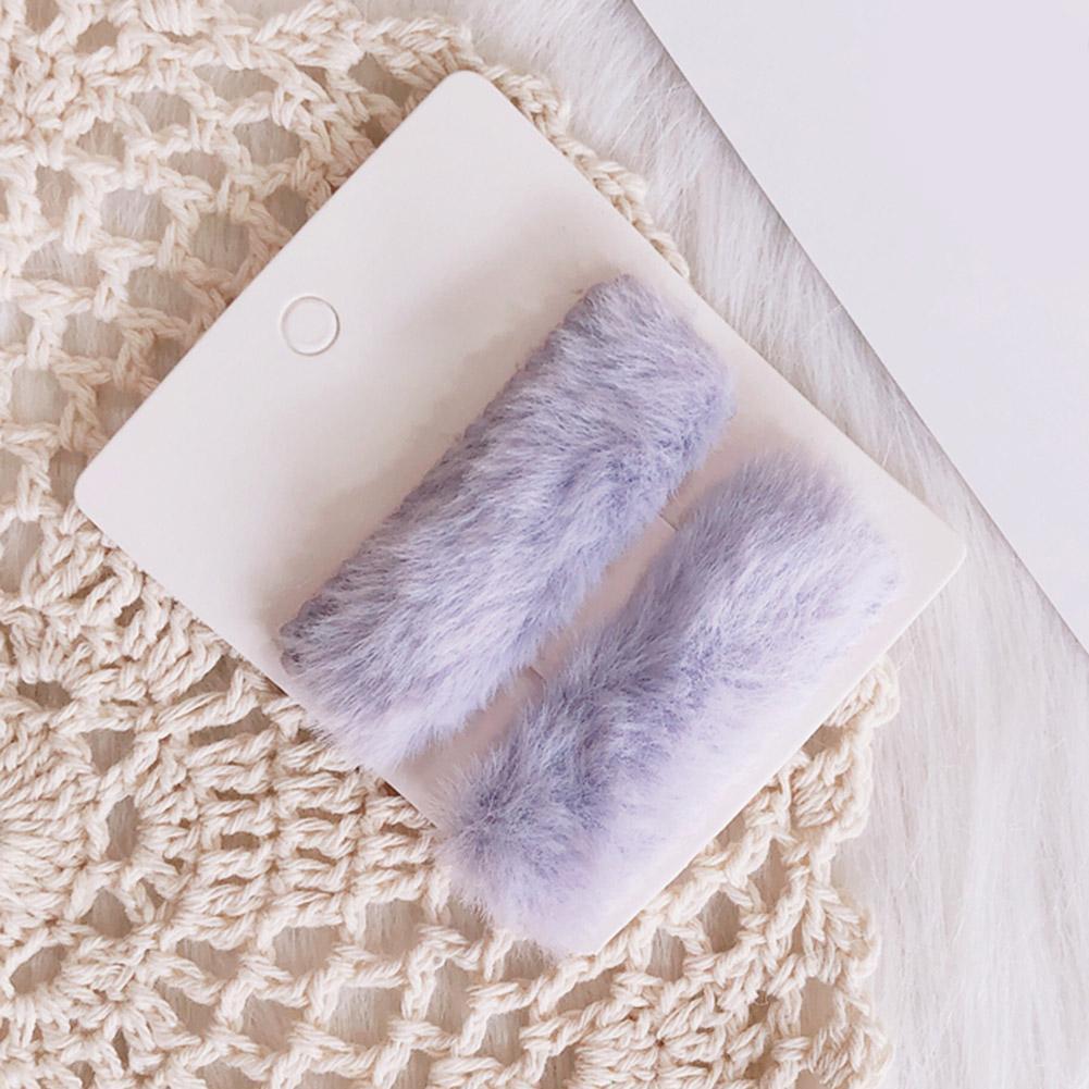 2pcs Plush BB Hair Clips Barrettes Girls Candy Color Hairpin (Light Purple)
