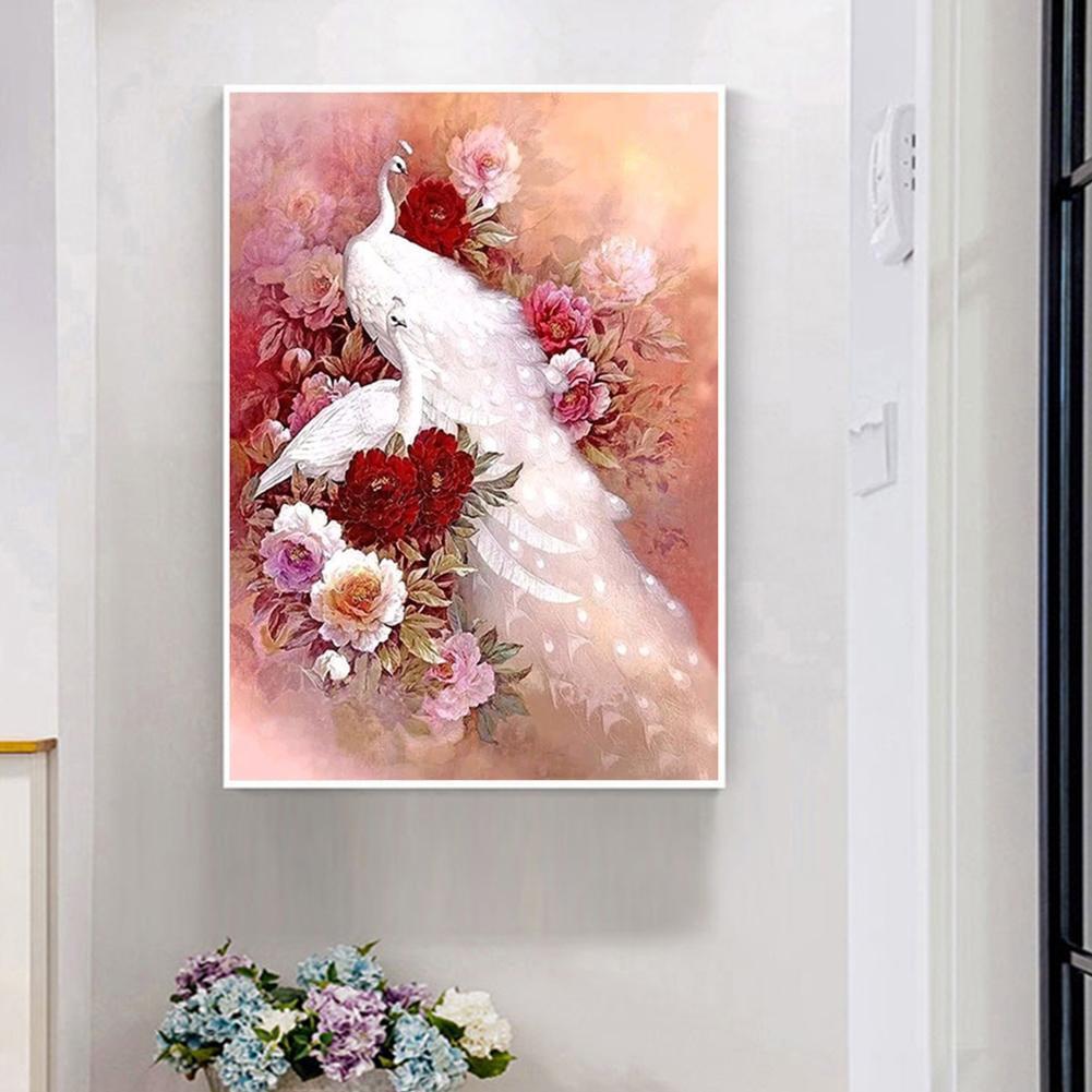 5D DIY Full Drill Square Diamond Painting White Peacock Cross Stitch Kit