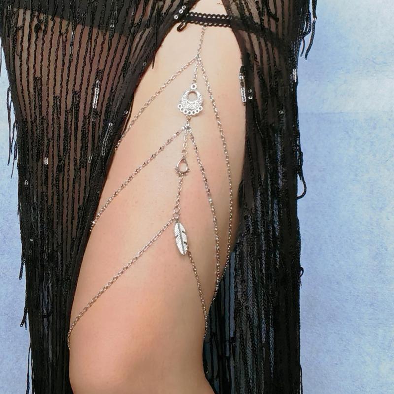 Boho Thigh Chain Jewelry Bikini Body Chain Jewelry Elastic Strap Adjustable Size