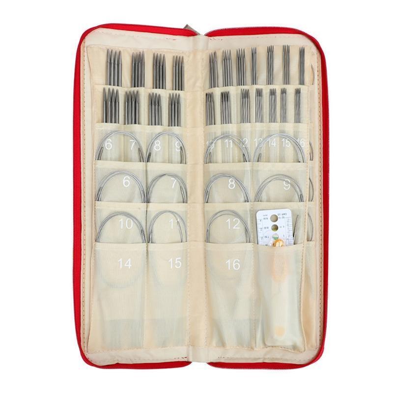 Stainless Steel Knitting Needle Set with Storage Bag 33Pcs Needlework Tool