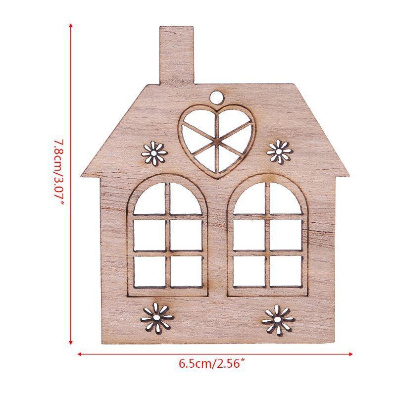 10pcs/set Christmas House DIY Wooden Pendant Hanging Tree Ornament DIY Crafts