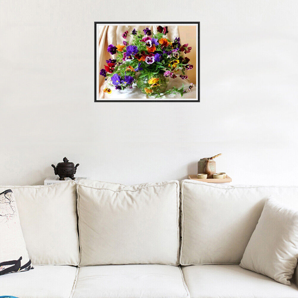 5D DIY Diamond Painting Blossom Colorful Flowers Pot Cross Stitch Mosaic