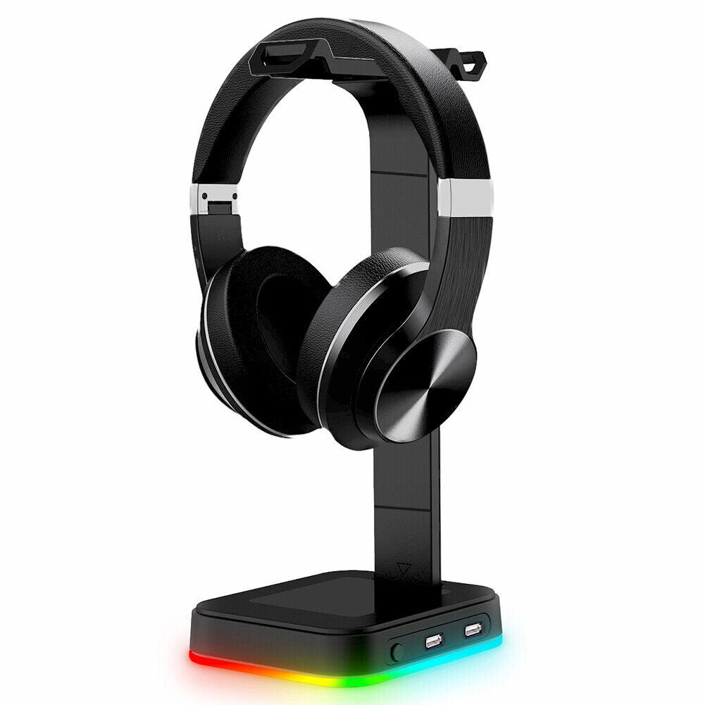 RGB Headphones Display Stand w/ 2 USB Charging Ports Gamer Earphone Holder