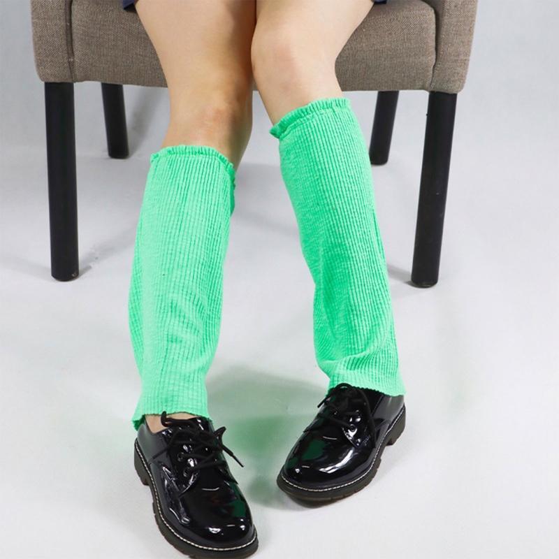 Women Harajuku Ribbed Knit Leg Warmers Gothic Neon Green Loose Foot Cover Socks