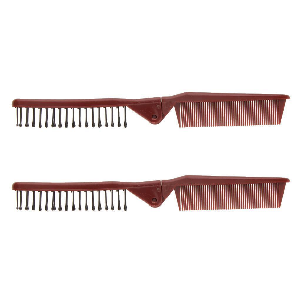 2Pcs Double Sided  Brush Pocket Folding Travel Comb Anti-static Wine Red