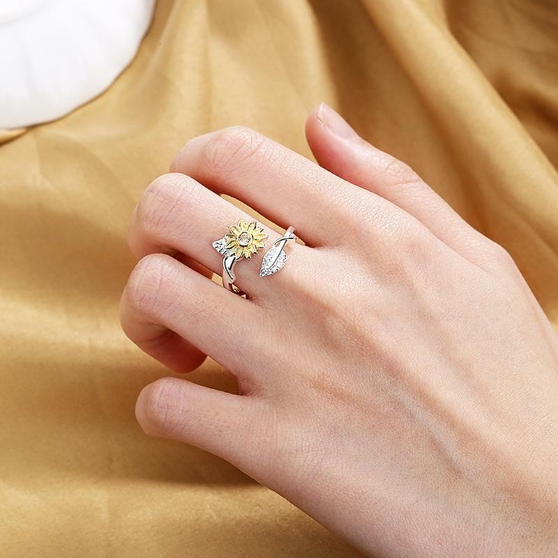 Adjustable Wrap Ring Engraved You Are My Sunshine Sunflower Ring for Birthday