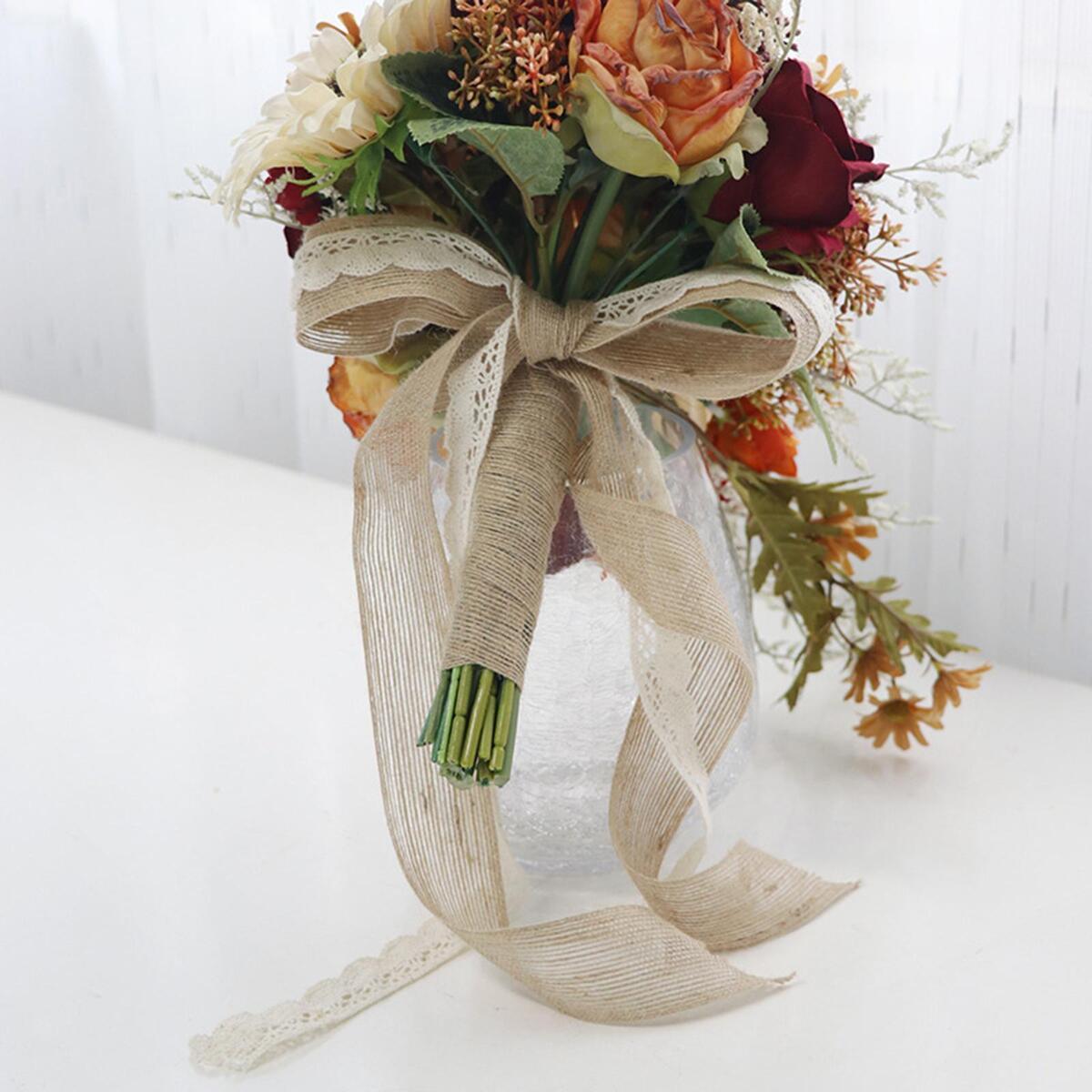Wedding Bride Hand Bouquet Sunflowers with Ribbons for Party Church Supplies
