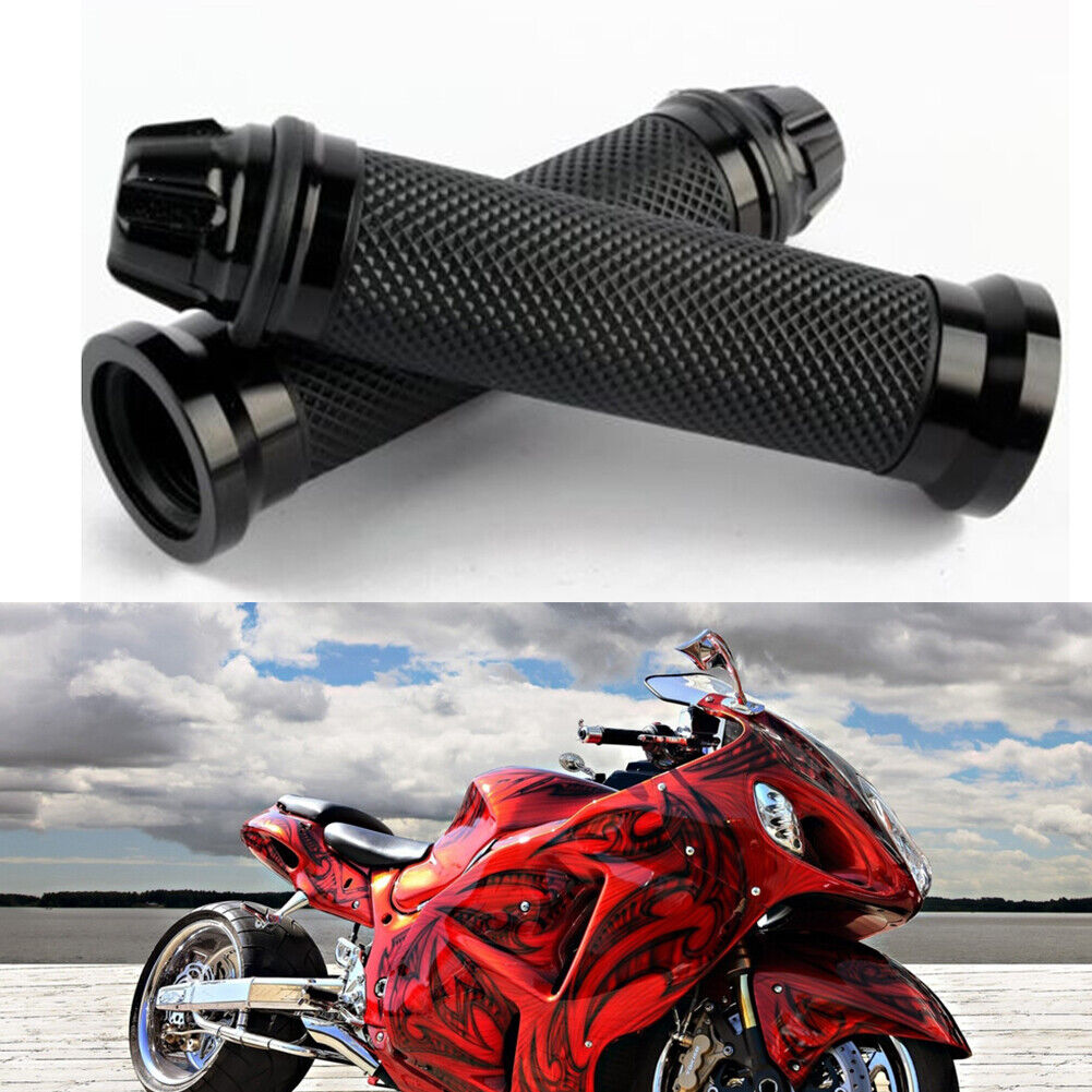 Aluminum Rubber Gel Hand Grips for 22mm Handle Bar Motorcycle (Black)