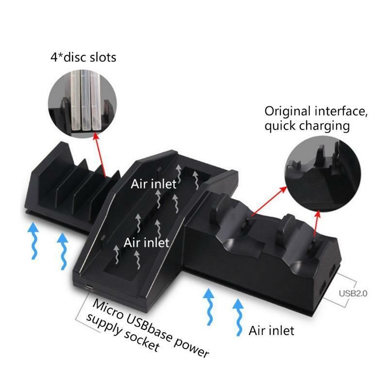 Charging Dock with Cooling Fan & Game Discs Storage Rack Fits for PS4/PS4 Pro