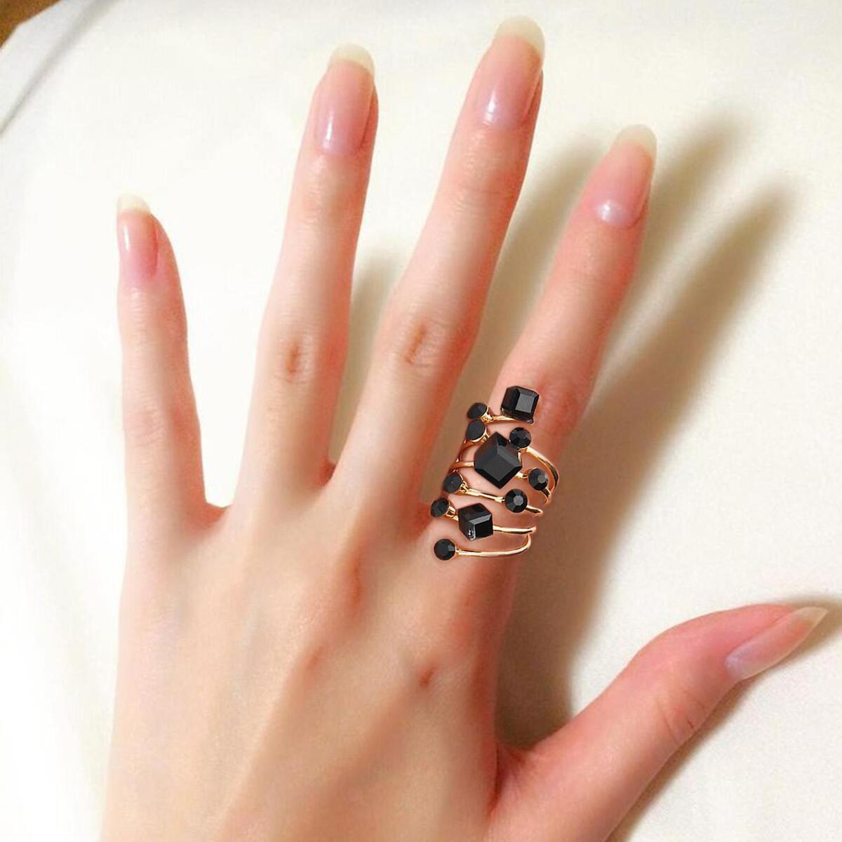 Black Rhinestone Ring Punk Exaggerated MIDI Rings for  Men