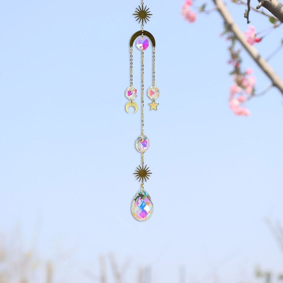 Crystal Ornaments - 4 Pieces Hanging Drop Ornaments Sets Decoration - Moon