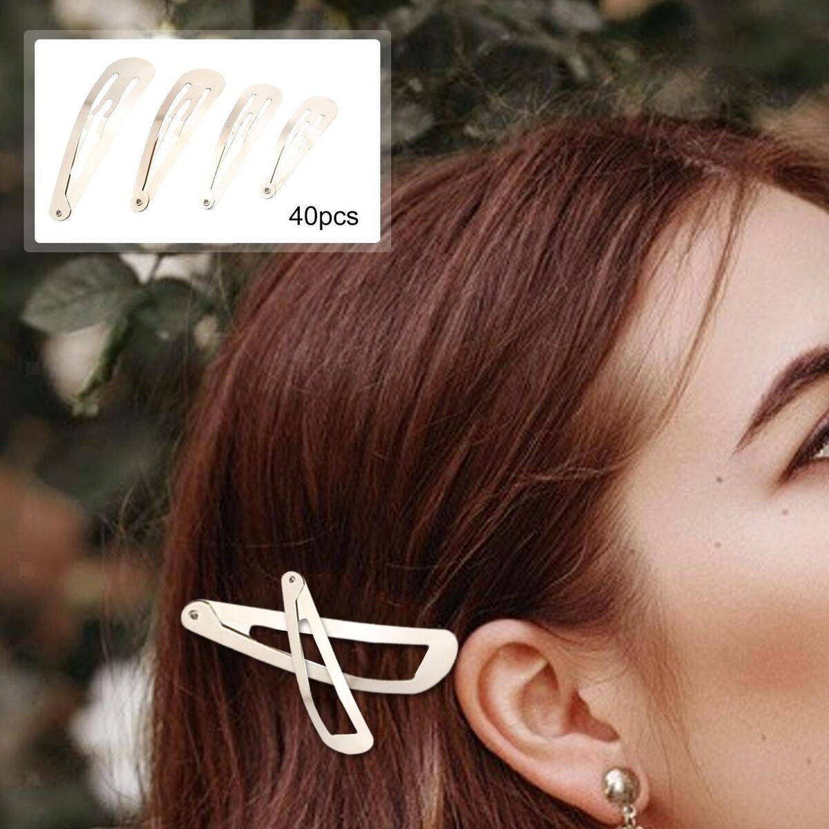 40 Pieces Metal Snap Hair Clips Barrettes 5cm 6cm 7cm 8cm for Toddlers Kids