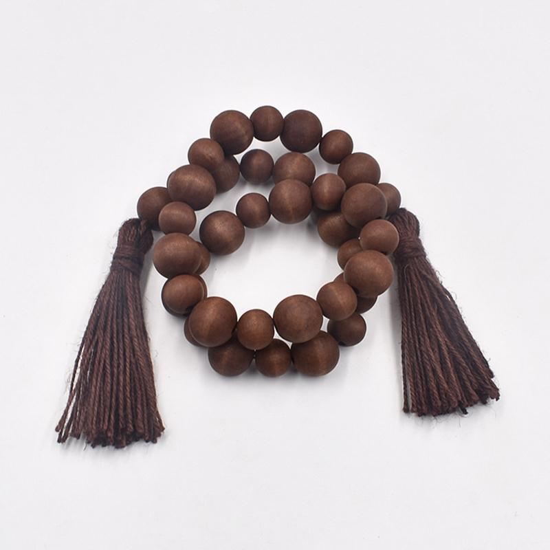 Dark Coffee Color Wood Bead Garland with Tassel Rustic Country Beads Decor