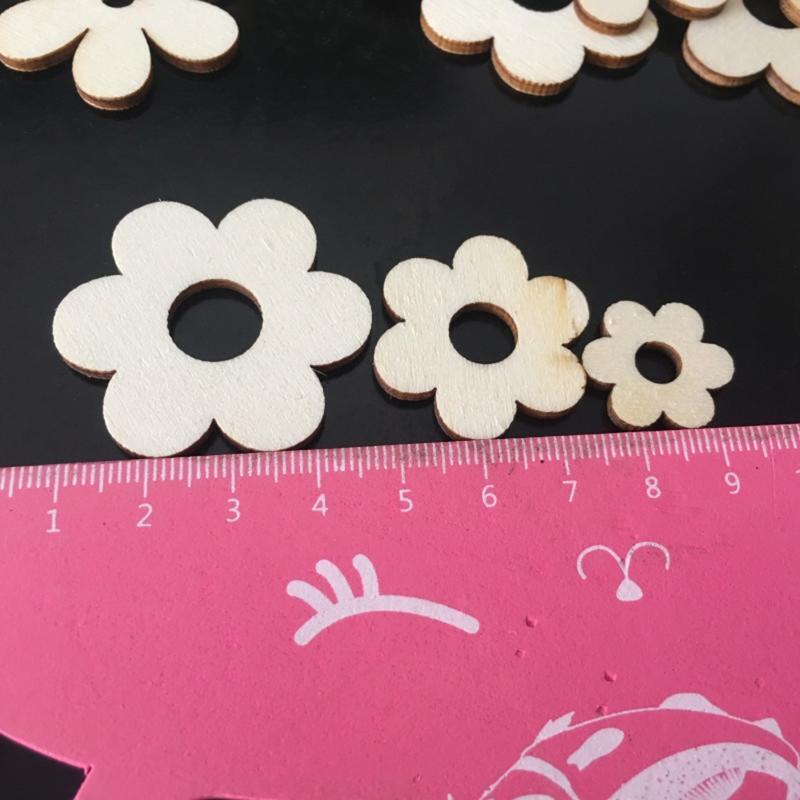 Wooden Plum Bossom Shaped Wood Chips 50 Pcs Unfinished Hollow Blank Flower Chip