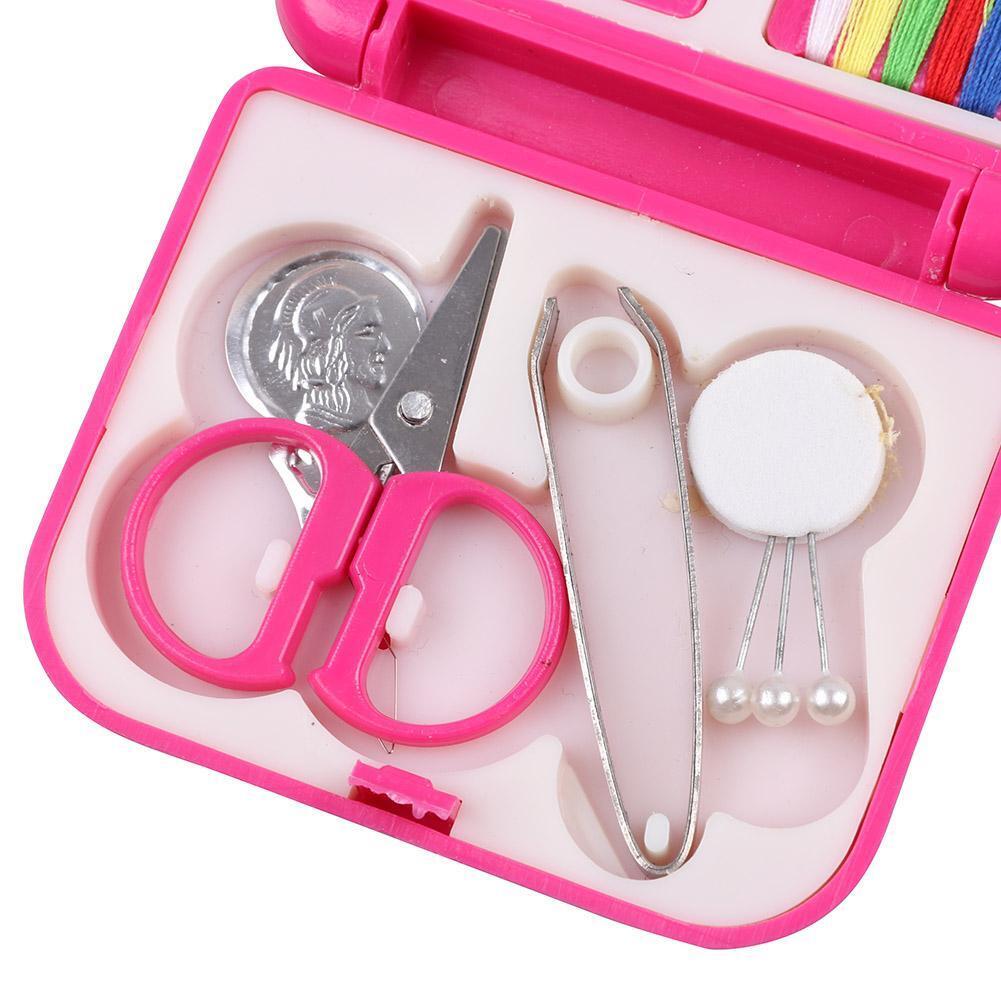 Portable Home Plastic Sewing Kits Needle Threads Box Set Storage Box (Pink)