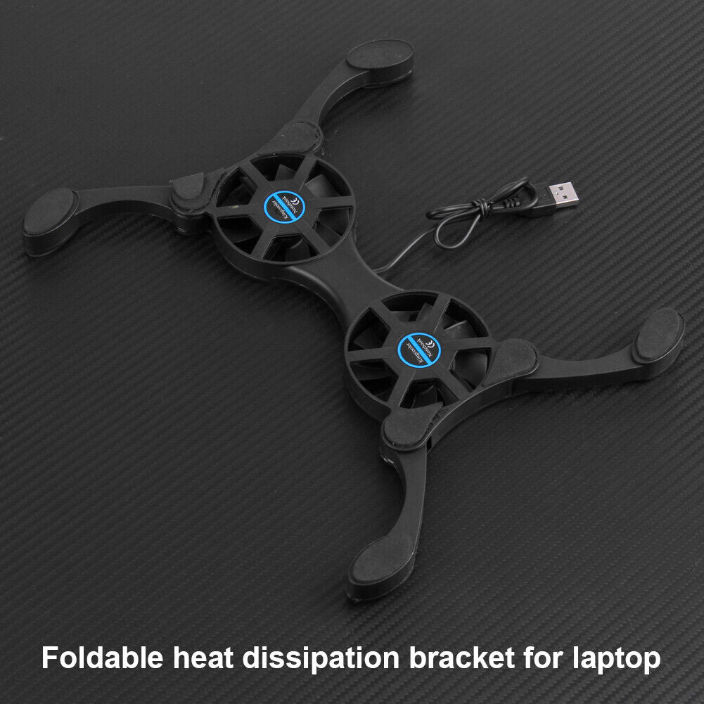 Notebook Computer Foldable Cooler Silent Laptop Dual Cooling Fan Black