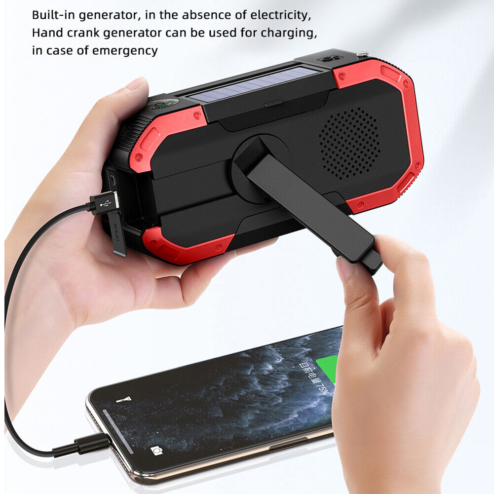 Multifunctional Portable Speaker Hand Crank Solar Radio AM/FM (Red)