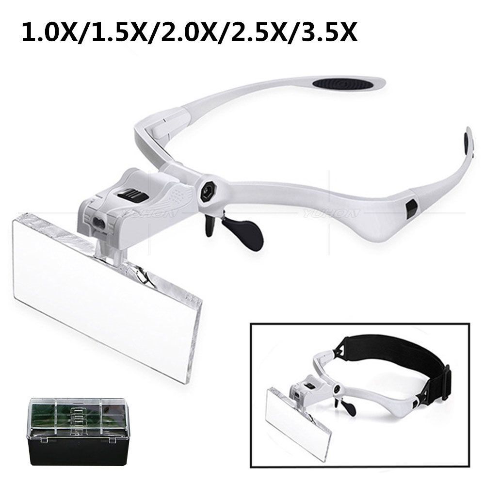 Bright Magnifier Magnifying Glass With 5 Lenses 2 LED Light Head Loupe