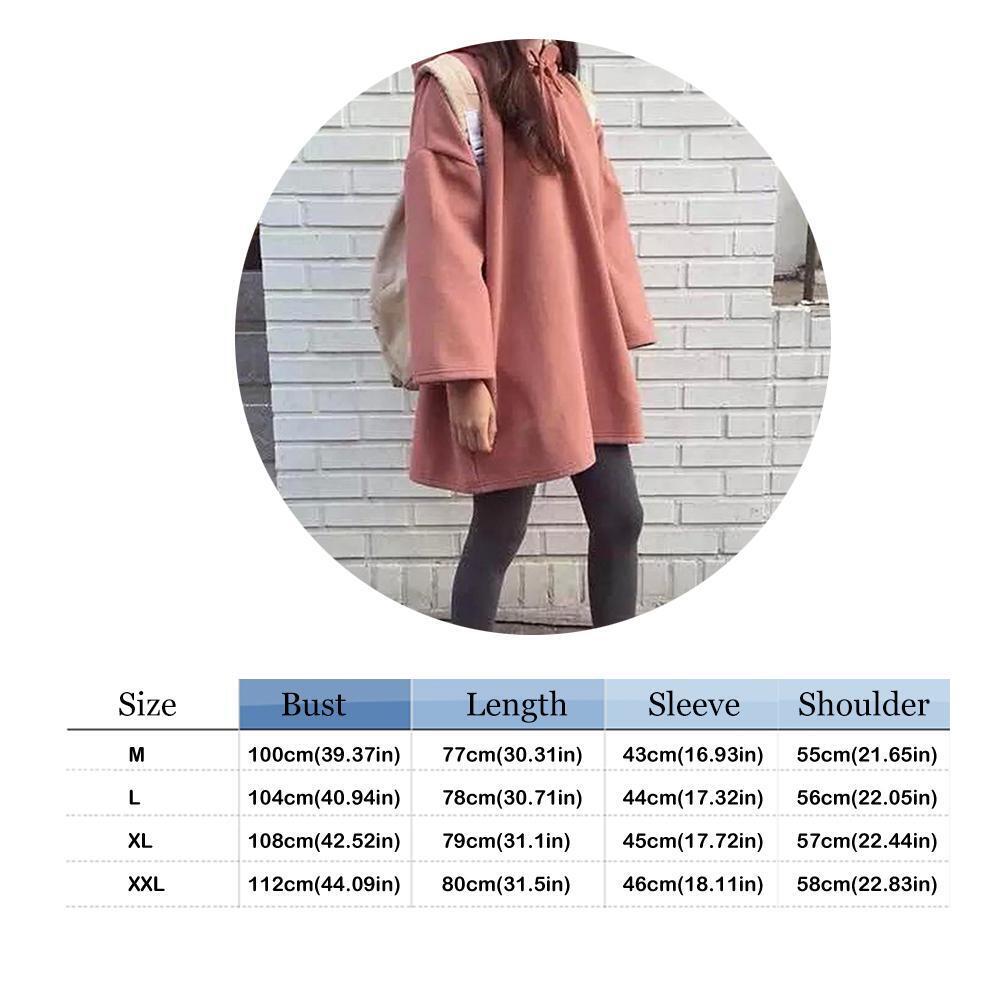 Fashion Women Winter Loose Fleece Hoodies Solid Color Pullover (Pink)(L)