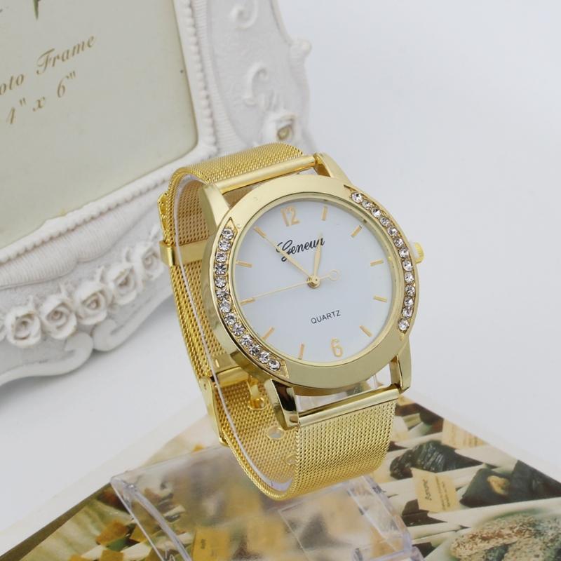 Acier Inoxydable Femmes Maille Quartz Montre Bracelet Cadran Rond Quartz Mode