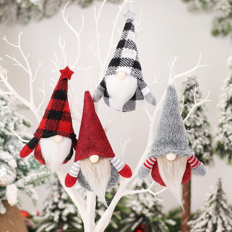 Christmas Plaid Plush Hat Hanging Gnome 1Set Pendant Bedroom Living Room Decor