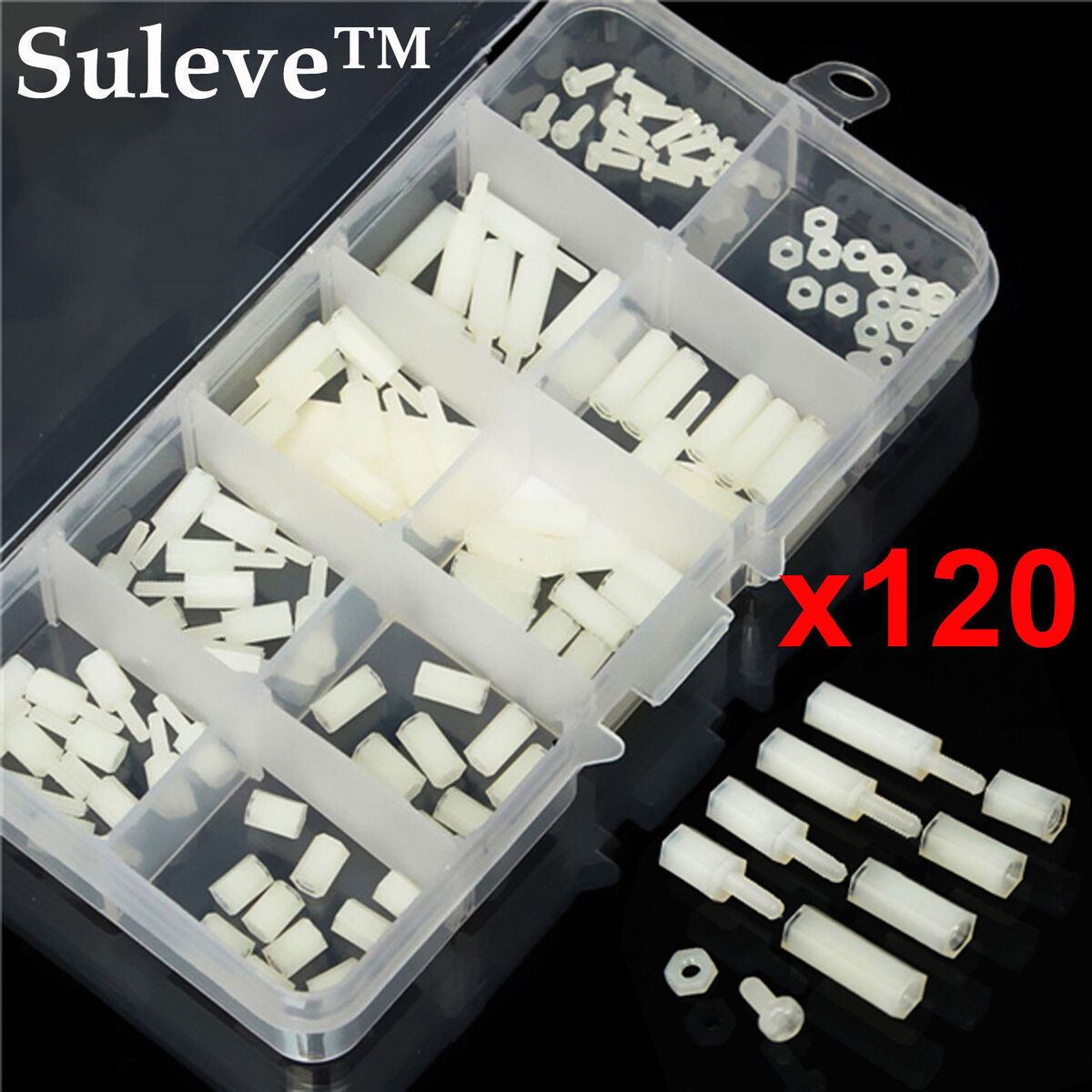 120 M2 Male-Female Spacer Nylon White Hex Screw Nut Stand-off PCB Assortment Kit