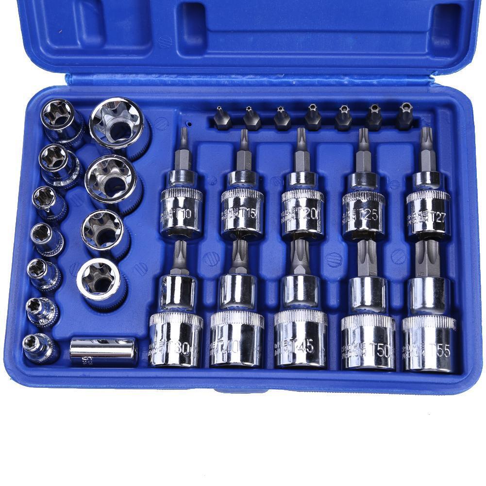 29PC Torx Star Socket Set & Bit Male Female E & T Sockets With Torx Bit Too