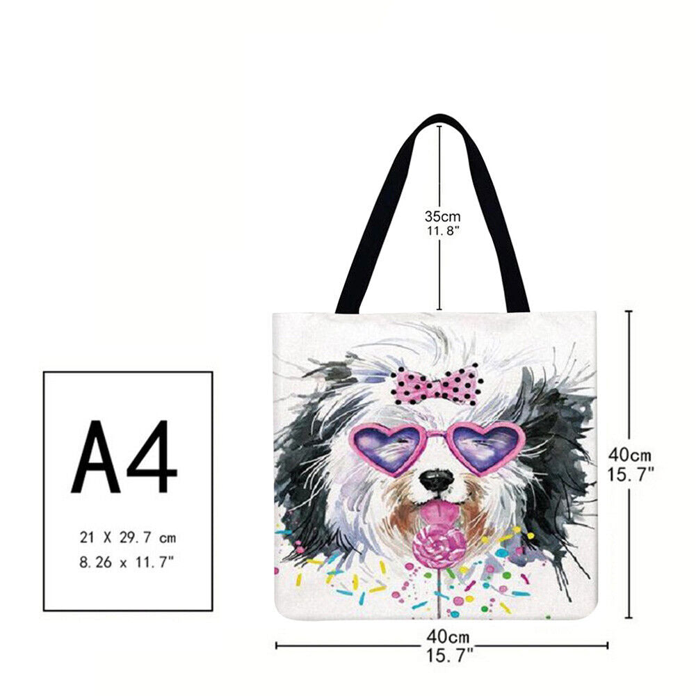Glasses dog Printed Shoulder Shopping Bag Casual Large Tote Handbag