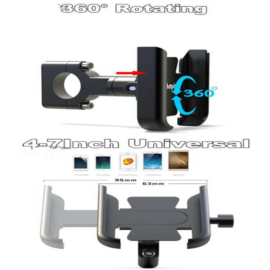 CNC Aluminum Motorcycle Handlebar Phone Holder 360° Rotating Adjustable 4-7 Inch
