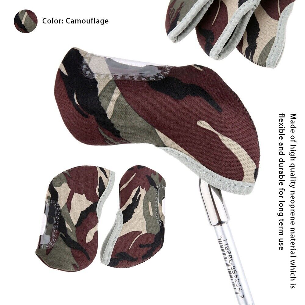 Golf Club Head Cover Transparent Window Iron Protective Headcover Camo 10Pcs/Set
