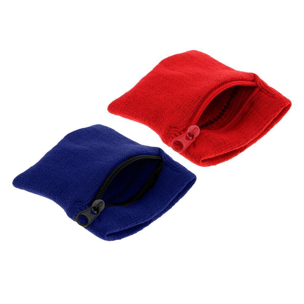 2Pieces Outdoor Sports Fitness Soft Wristband Sweatband Wallet Zipper Pocket