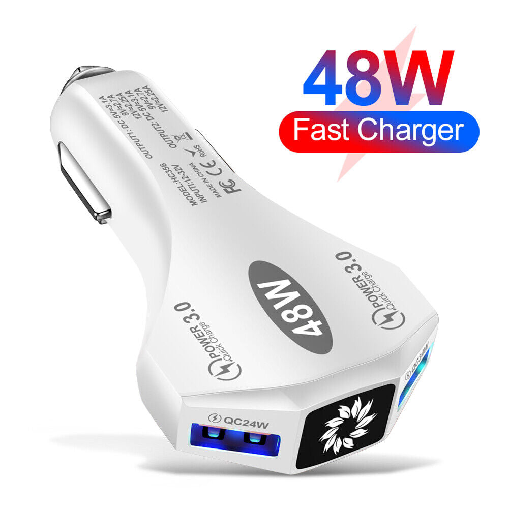 Dual USB QC3.0 48W Car Charger Mobile Phone Fast Charging Adapter (White)