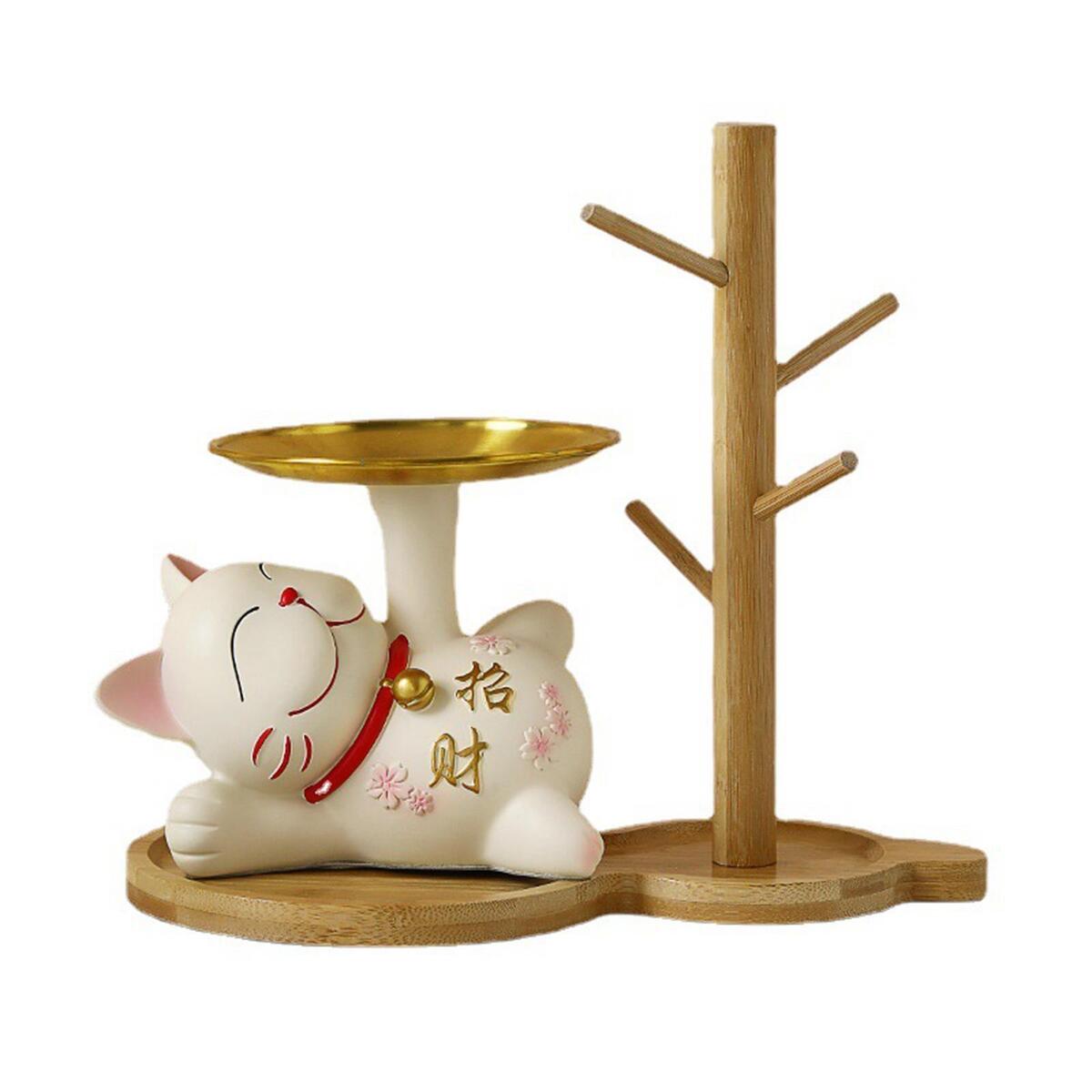 Wooden Tree Cup Holder with 4 Hooks Jewelry Hair Tie Organizer Dish Drying Rack
