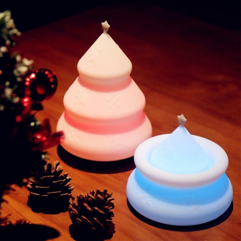 Cute LED Xmas Santa Shaped Tree Night Light with Touch Sensor Portable Silicone
