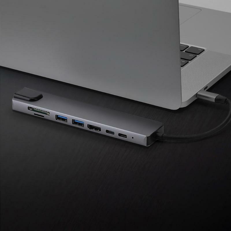 8-in-1 Type C Hub Laptop Computer Peripheral Docking Station USB Adapter