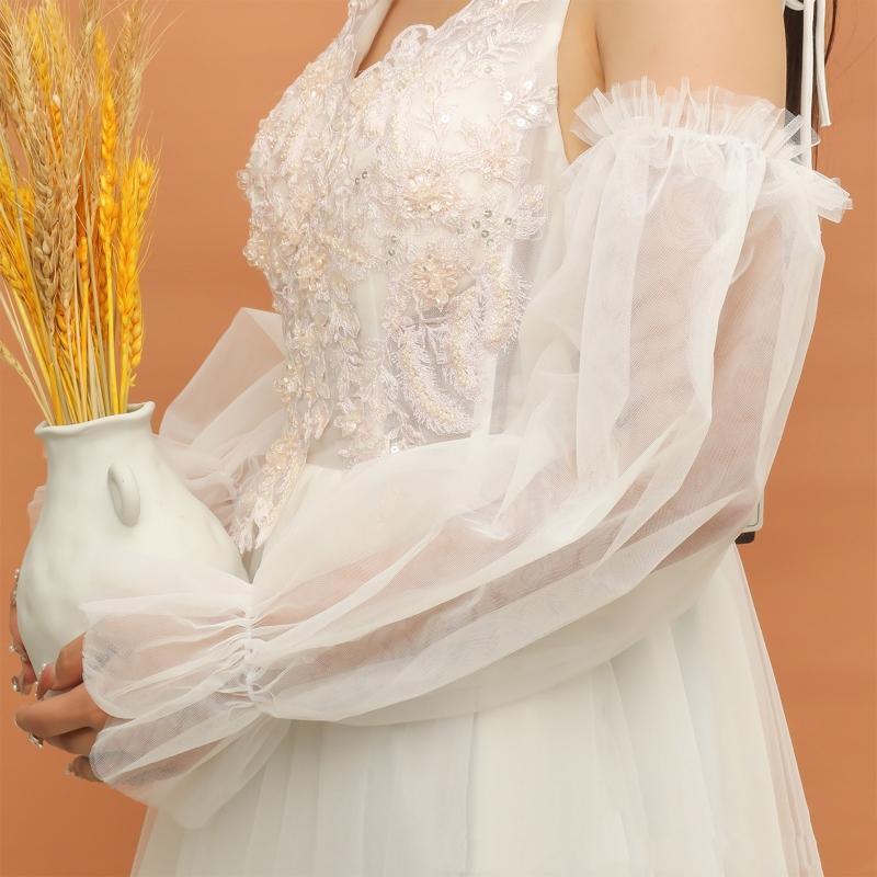 Summer Fingerless Gloves Wedding Party Bride Mitten Sheer Lace Long Sleeve Cover
