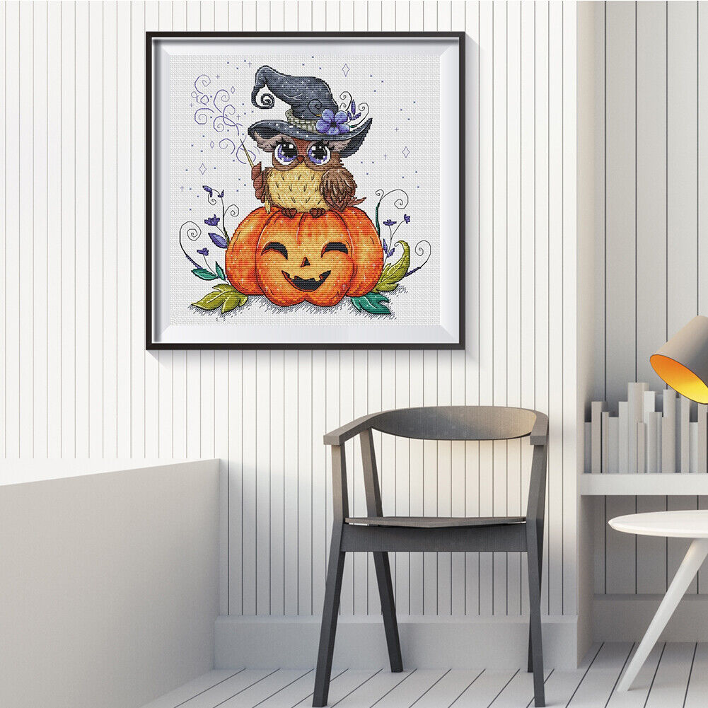 Partial Cross Stitch Halloween Owl Embroidery Cotton Thread DIY Needlework