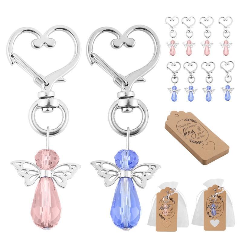 30 Set Angel Keychain Key Ring with Thank You Kraft Tag Drawstring Organza Bags